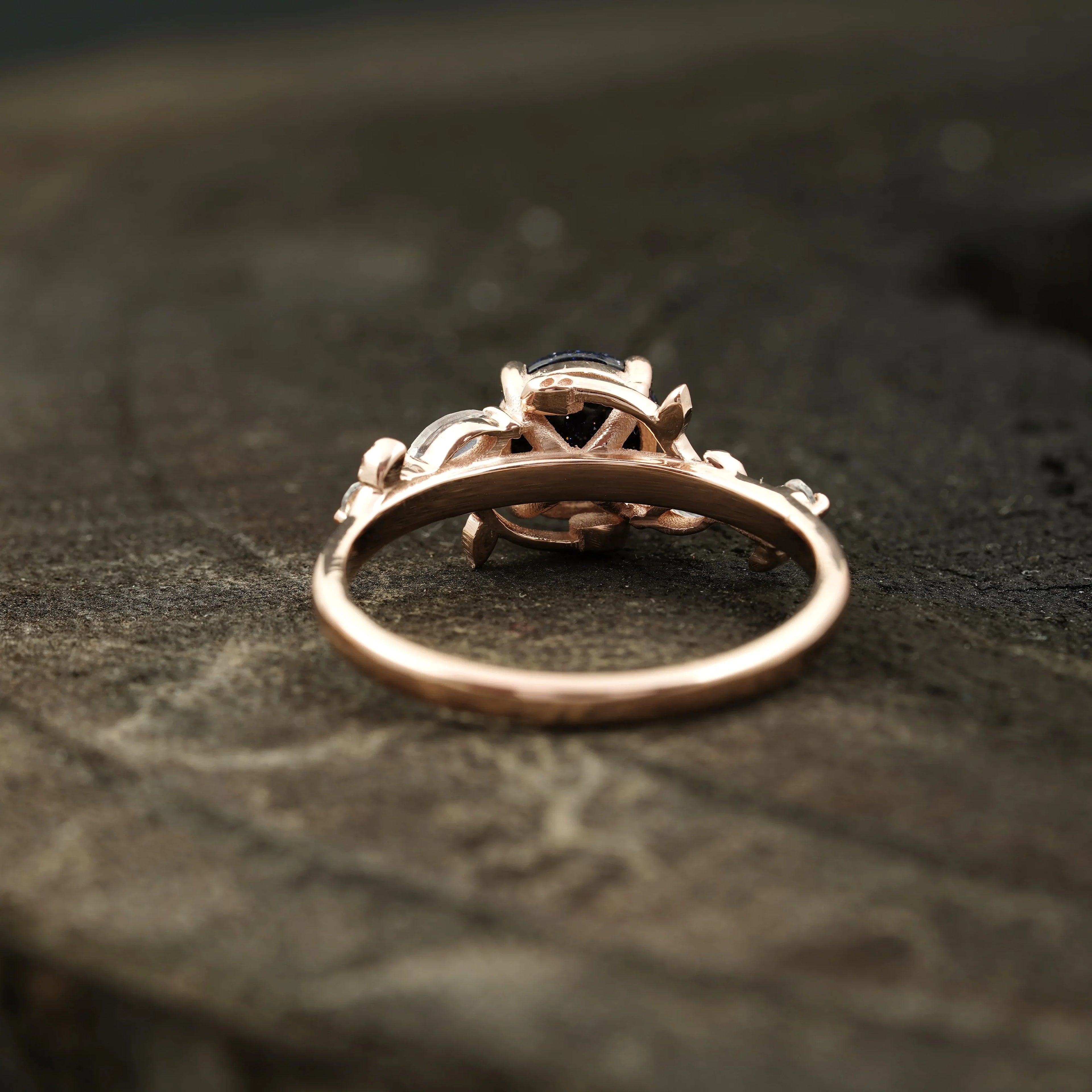 Blue Sandstone Leaf Design Engagement Rings - MinimalistJewels