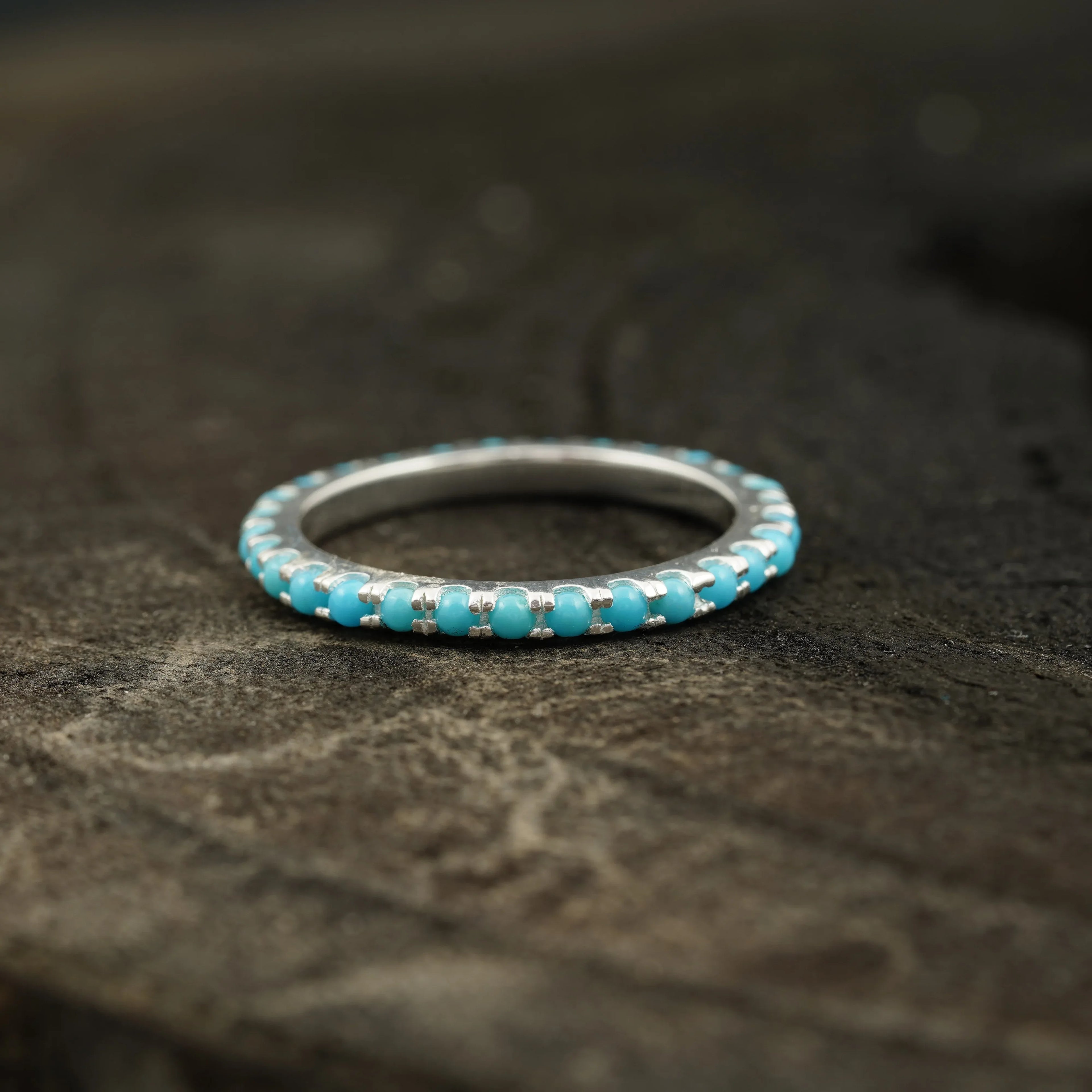 Turquoise Full Eternity Wedding Bands - MinimalistJewels