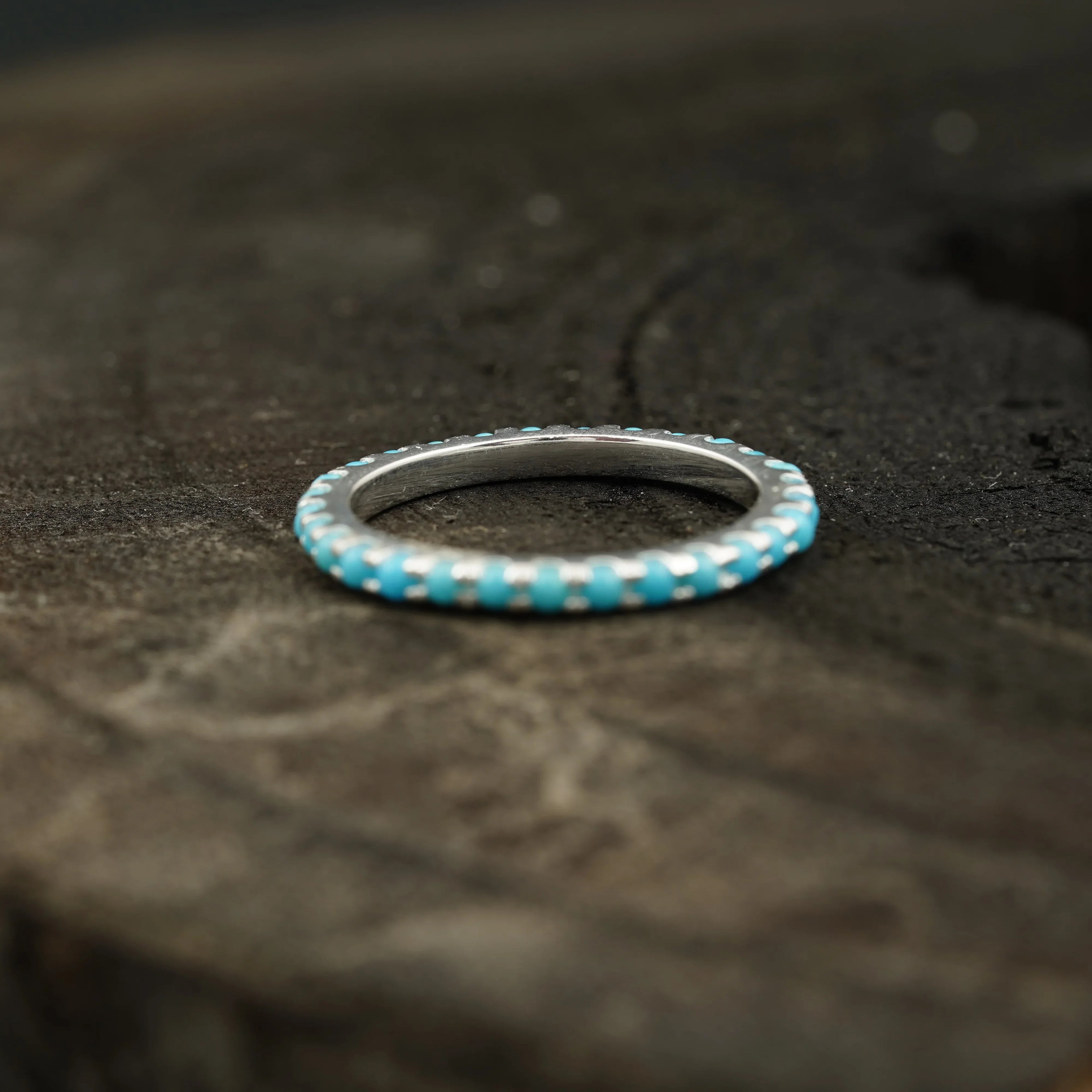 Turquoise Full Eternity Wedding Bands - MinimalistJewels