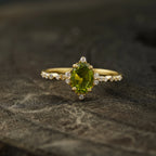Oval Cut Cluster Halo Diamond Peridot Engagement Ring - MinimalistJewels