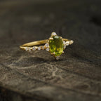 Oval Cut Cluster Halo Diamond Peridot Engagement Ring - MinimalistJewels