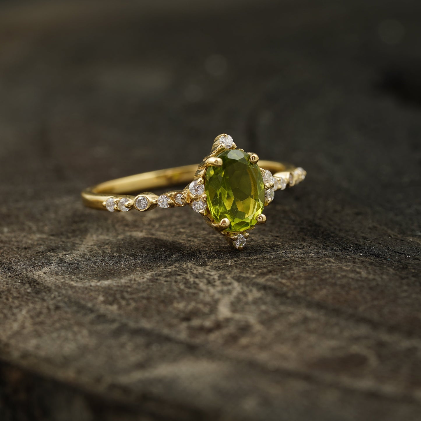 Oval Cut Cluster Halo Diamond Peridot Engagement Ring