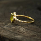 Oval Cut Cluster Halo Diamond Peridot Engagement Ring - MinimalistJewels