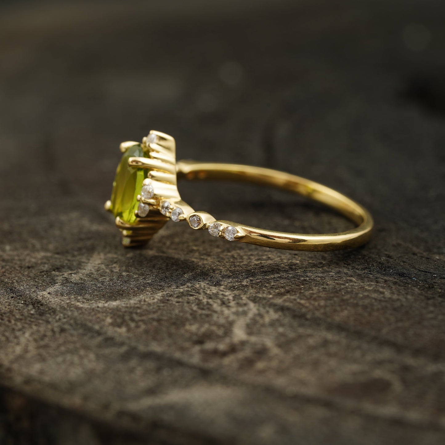 Oval Cut Cluster Halo Diamond Peridot Engagement Ring