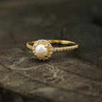 Pearl & Diamond Silver Engagement Ring - MinimalistJewels