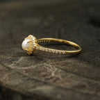 Pearl & Diamond Silver Engagement Ring - MinimalistJewels