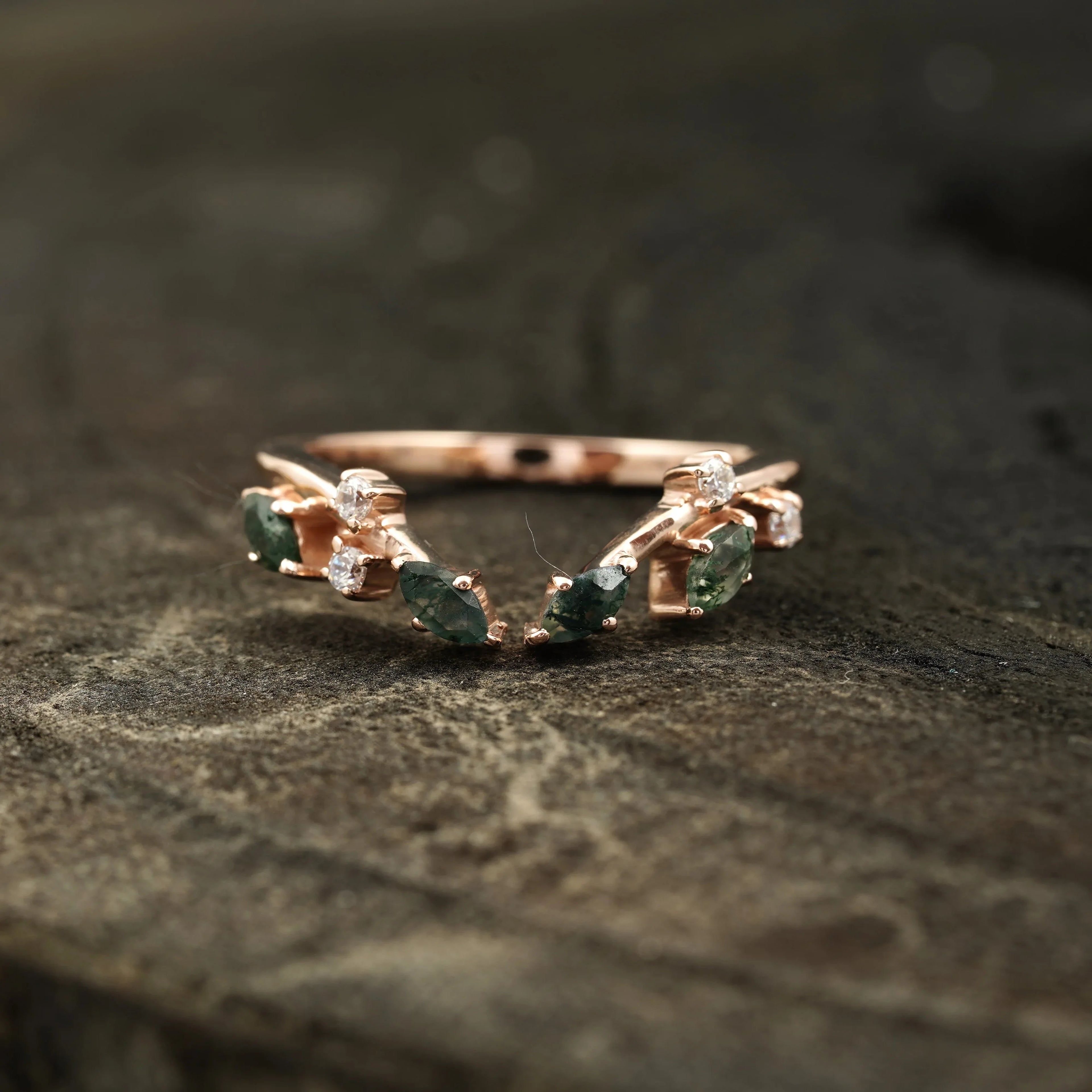 Natural Moss Agate Open Wedding Band - MinimalistJewels