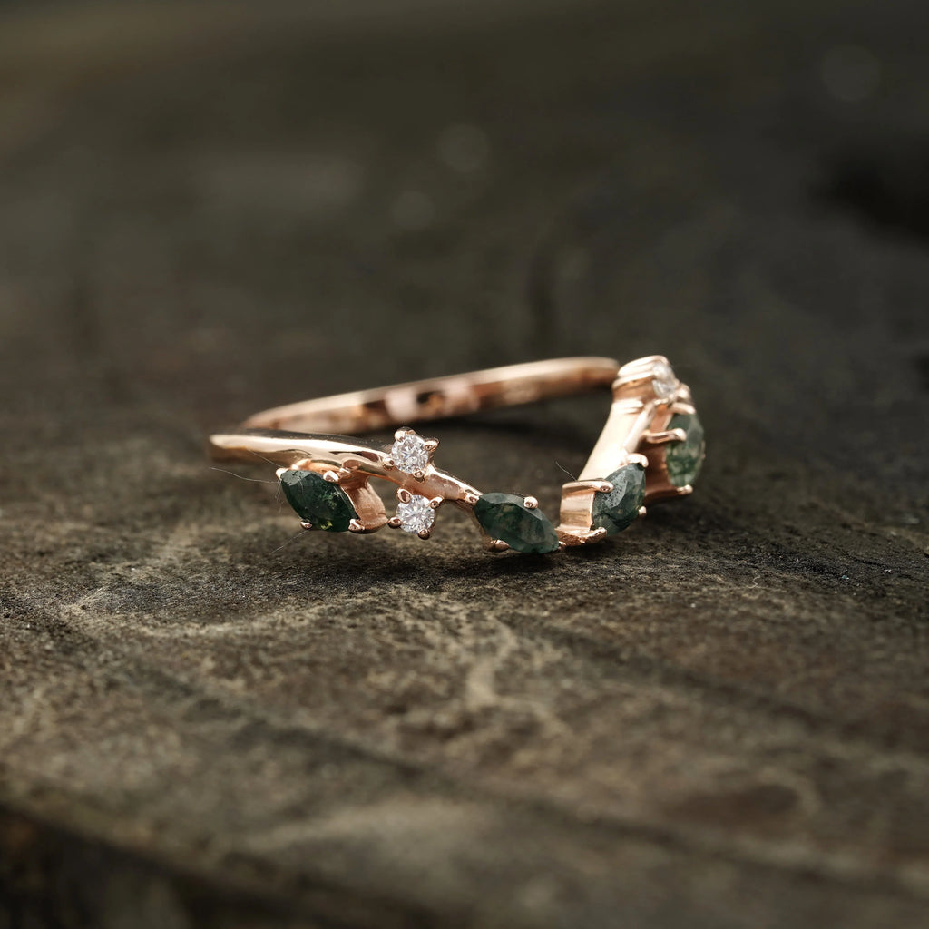 Natural Moss Agate Open Wedding Band - MinimalistJewels