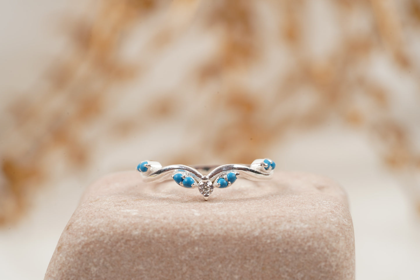 Turquoise Half Eternity Sterling Silver Wedding Band