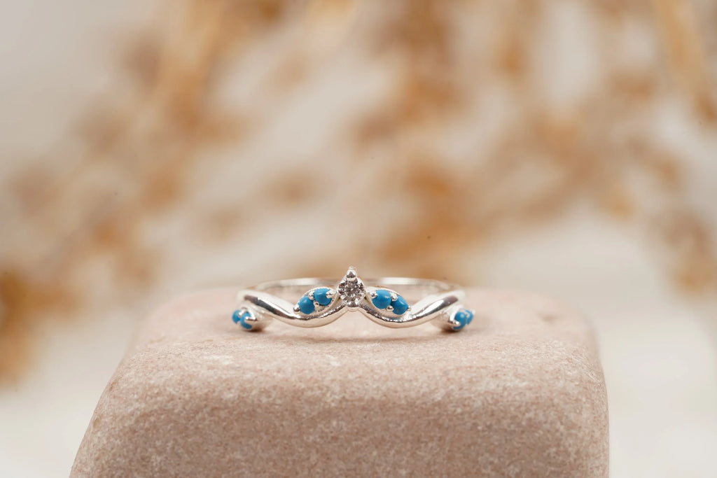 Turquoise Half Eternity Sterling Silver Wedding Band - MinimalistJewels