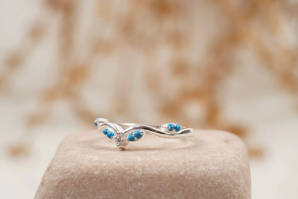 Turquoise Half Eternity Sterling Silver Wedding Band - MinimalistJewels