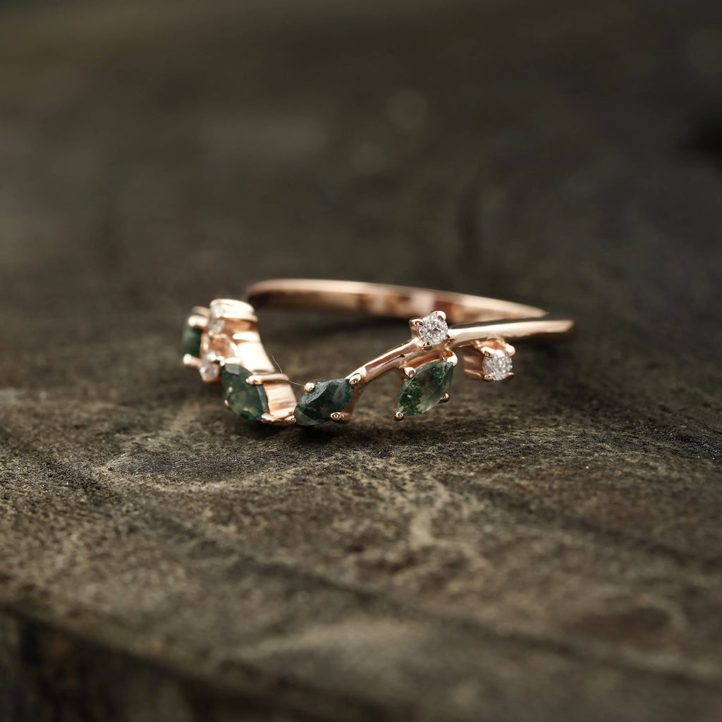 Natural Moss Agate Open Wedding Band - MinimalistJewels