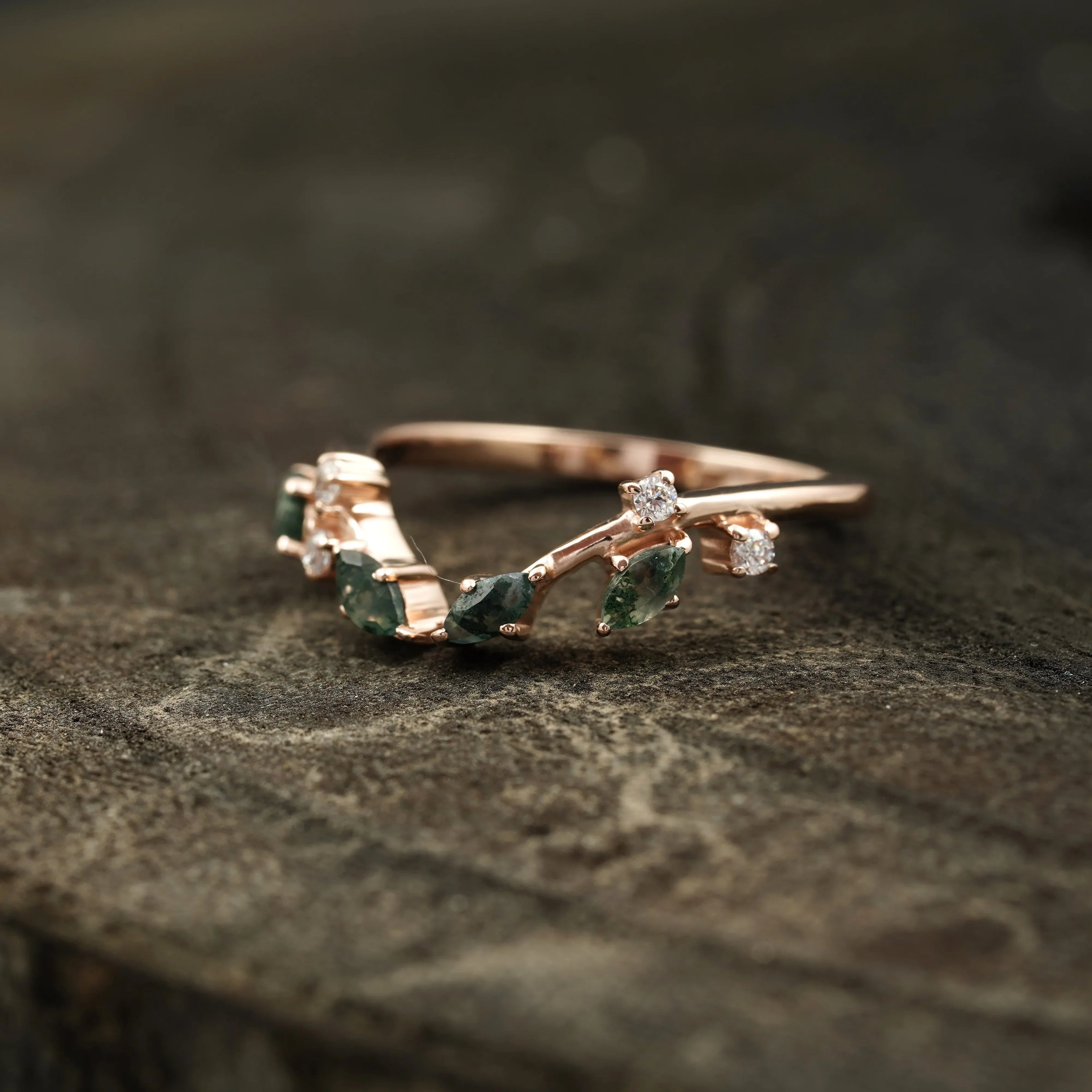 Natural Moss Agate Open Wedding Band - MinimalistJewels