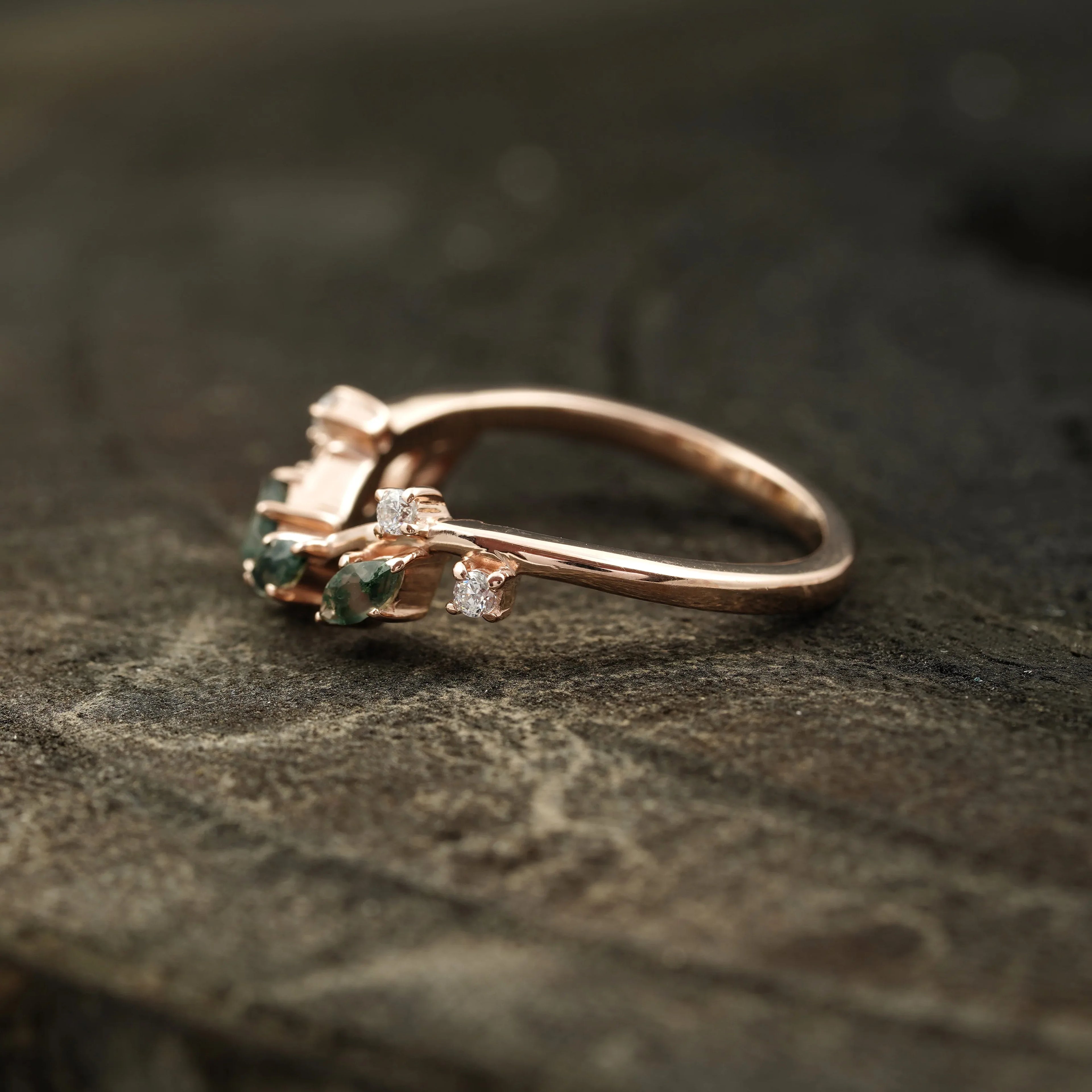 Natural Moss Agate Open Wedding Band - MinimalistJewels