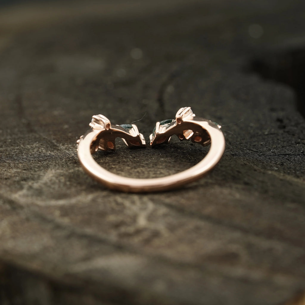 Natural Moss Agate Open Wedding Band - MinimalistJewels