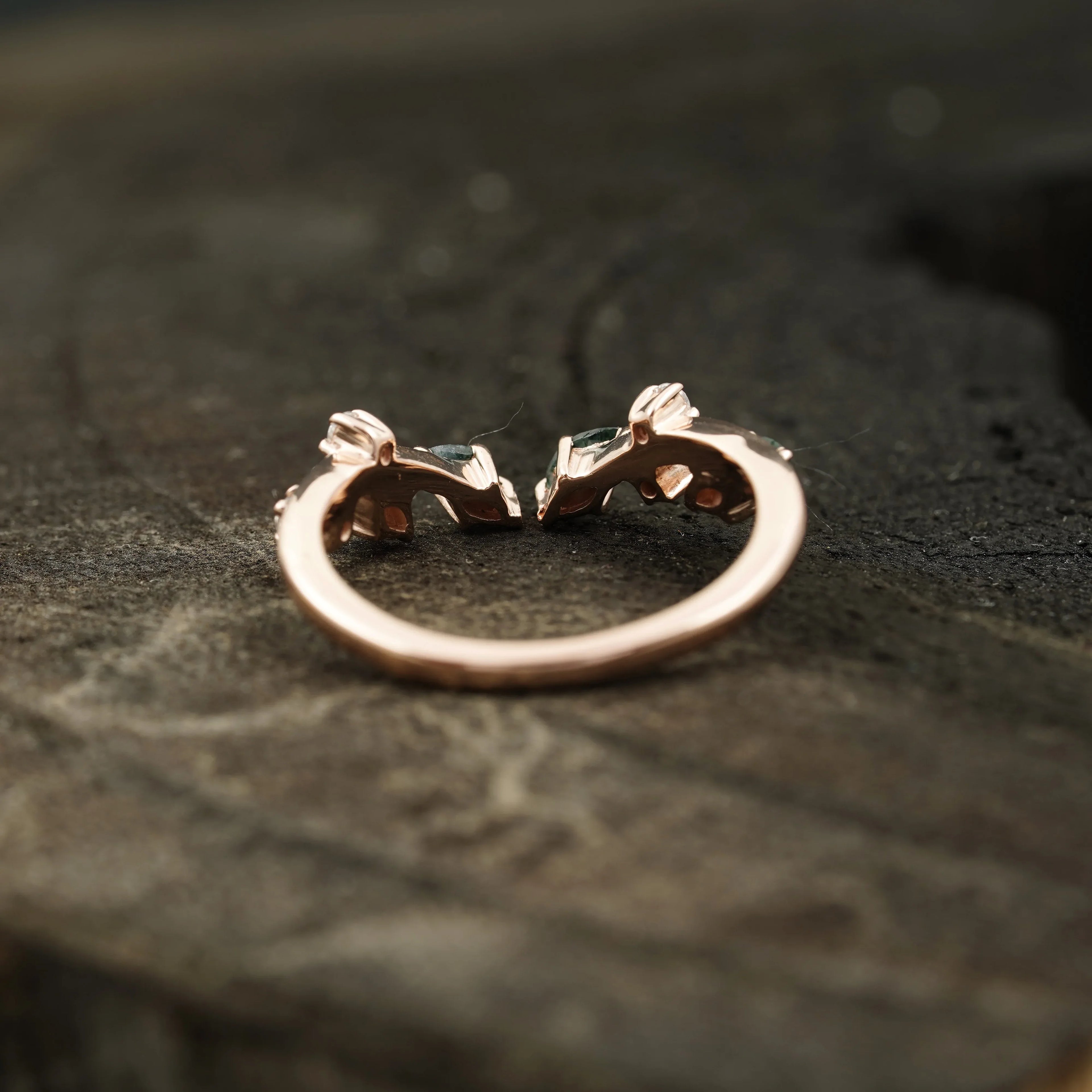 Natural Moss Agate Open Wedding Band - MinimalistJewels