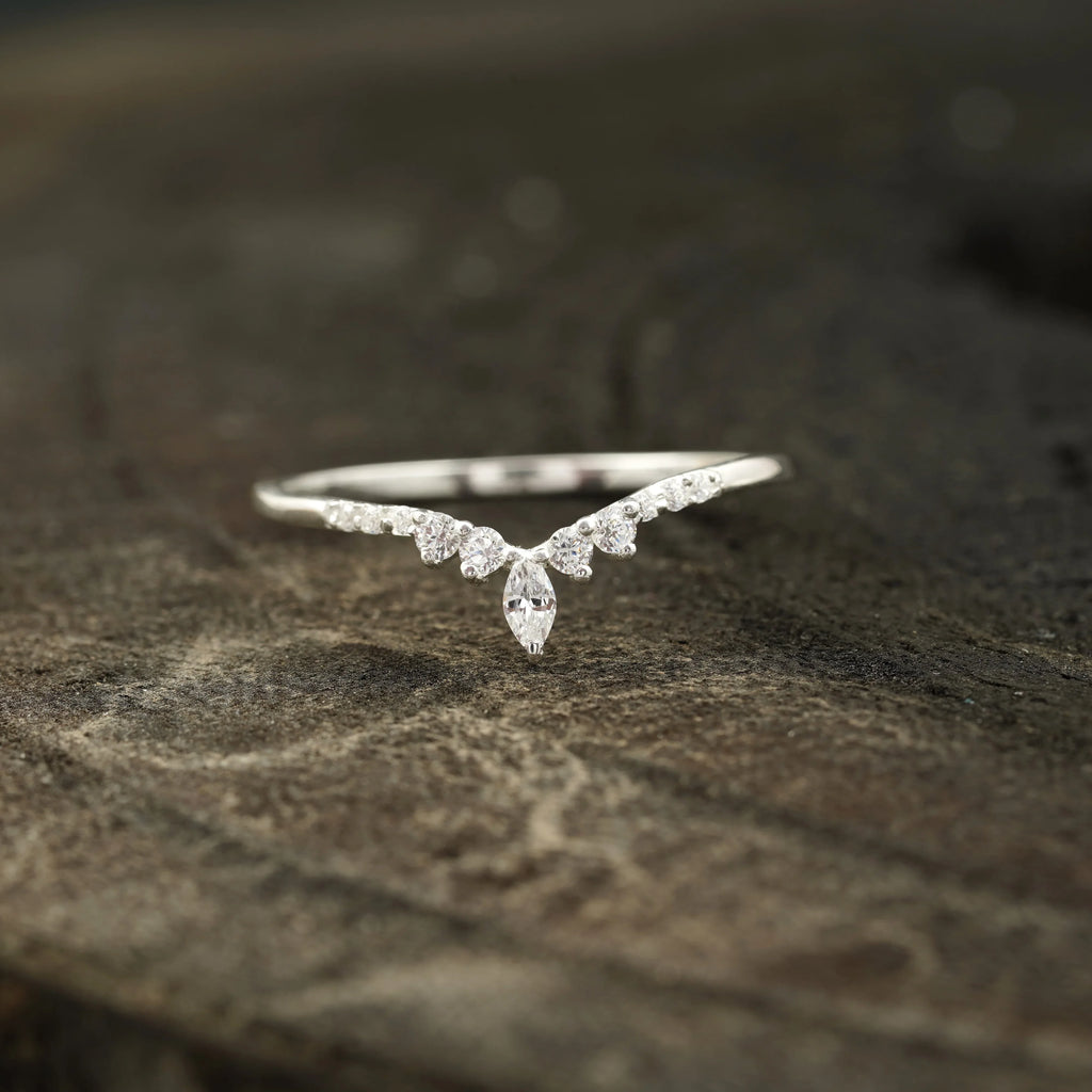 Marquise Diamond Wedding Band Sterling Silver - MinimalistJewels