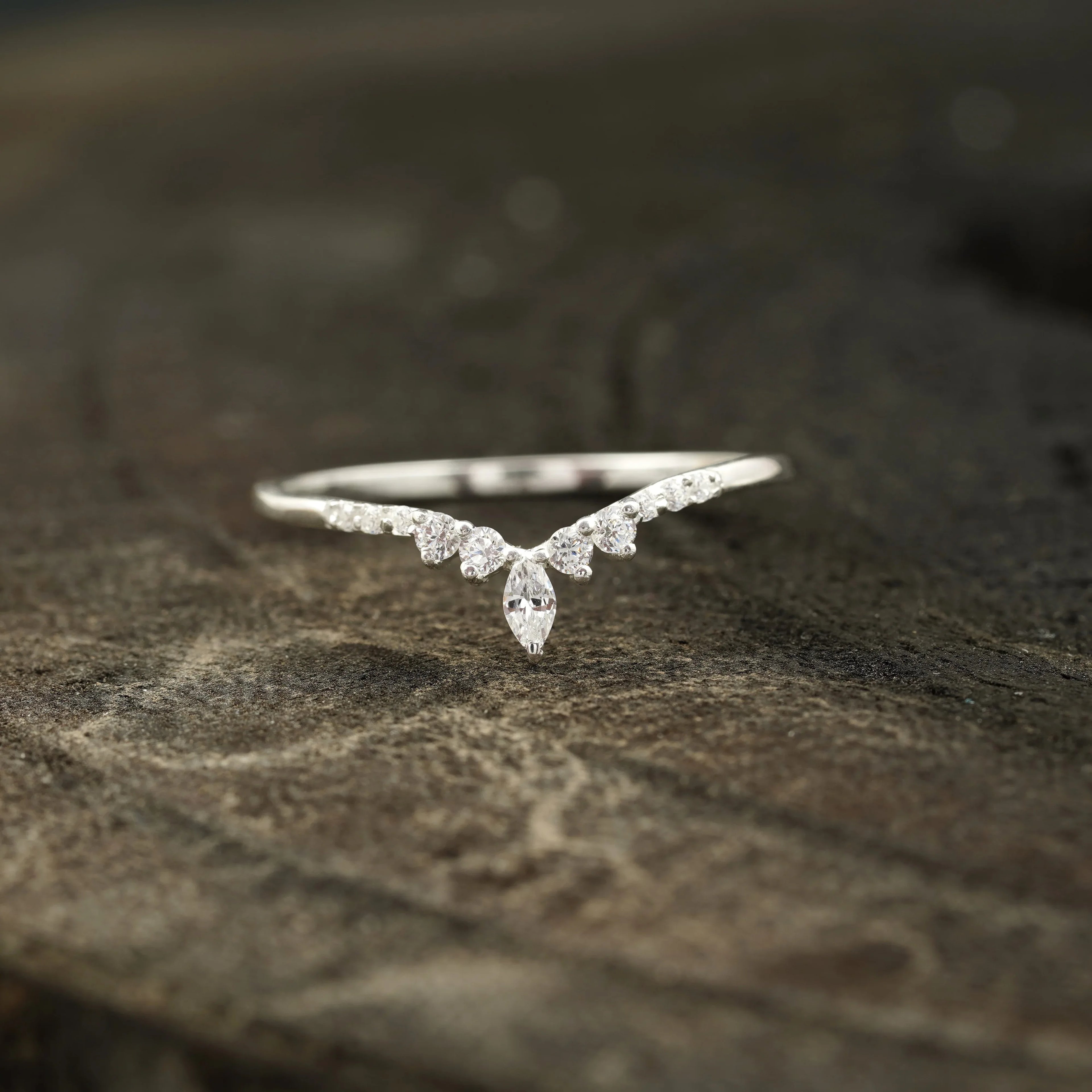 Marquise Diamond Wedding Band Sterling Silver - MinimalistJewels