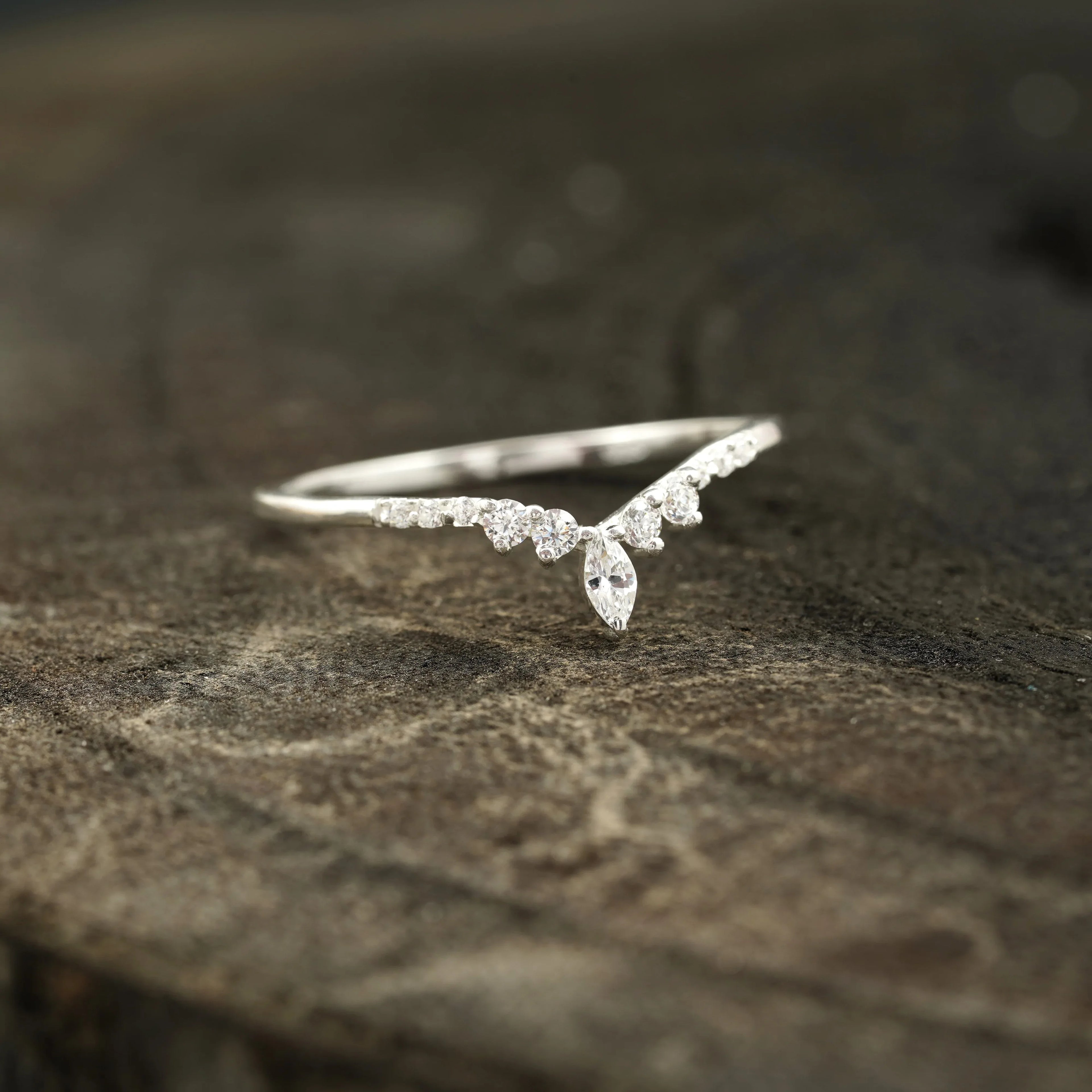 Marquise Diamond Wedding Band Sterling Silver - MinimalistJewels