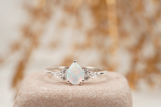 pear shaped opal cluster engagement ring | Promise bridal ring