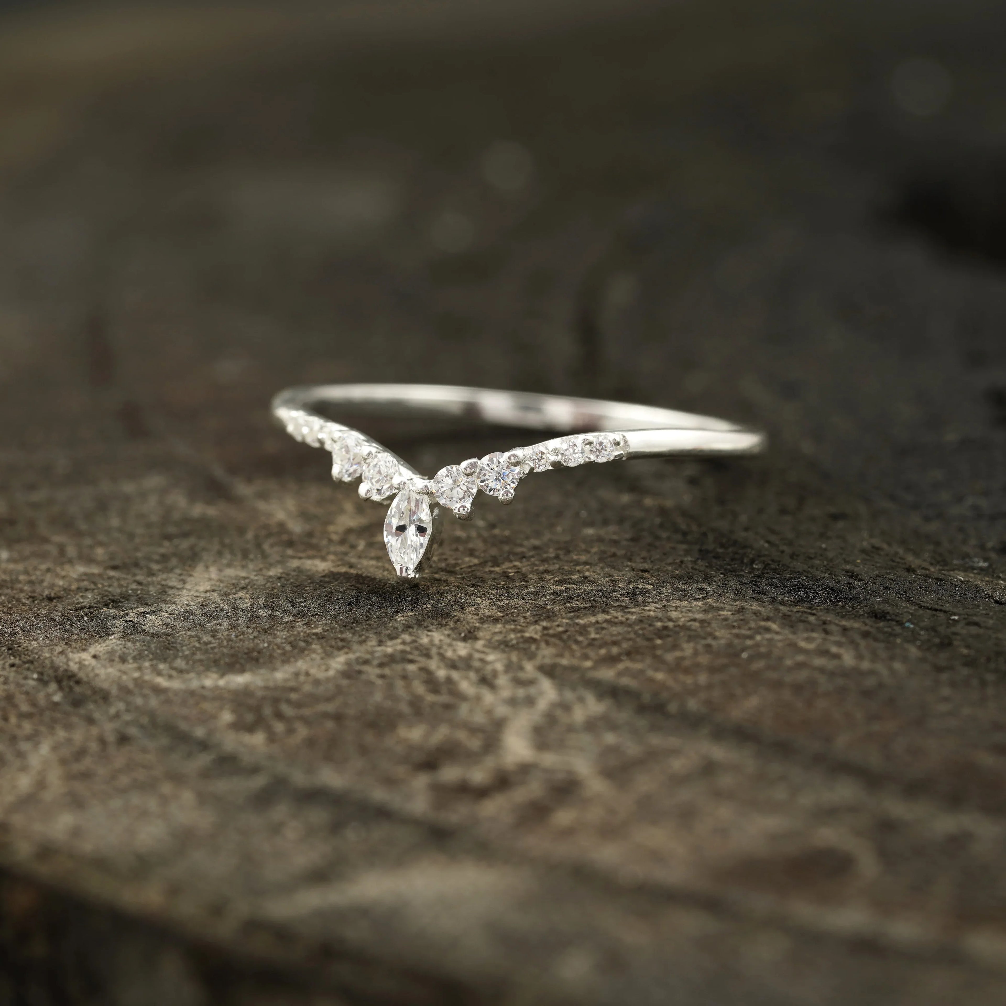 Marquise Diamond Wedding Band Sterling Silver - MinimalistJewels