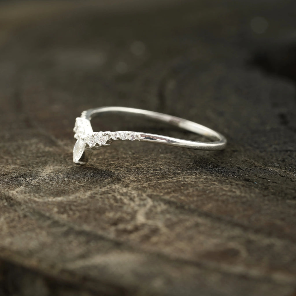 Marquise Diamond Wedding Band Sterling Silver - MinimalistJewels