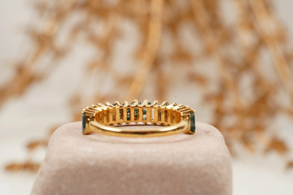 Baguette Cut Moss Agate Stone Wedding Band - MinimalistJewels