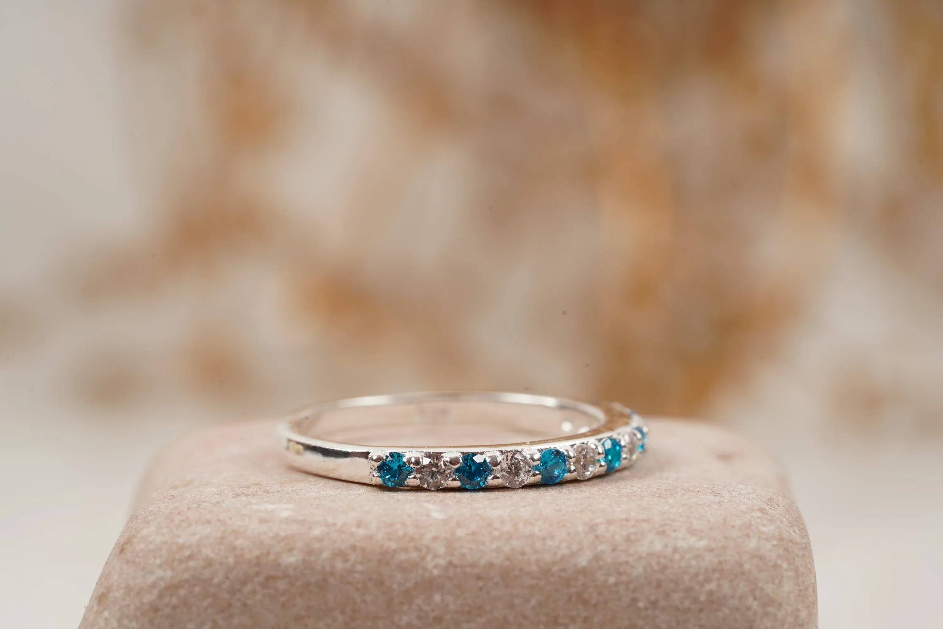 London Blue Topaz And Diamond Wedding Band 925 Sterling Silver - MinimalistJewels