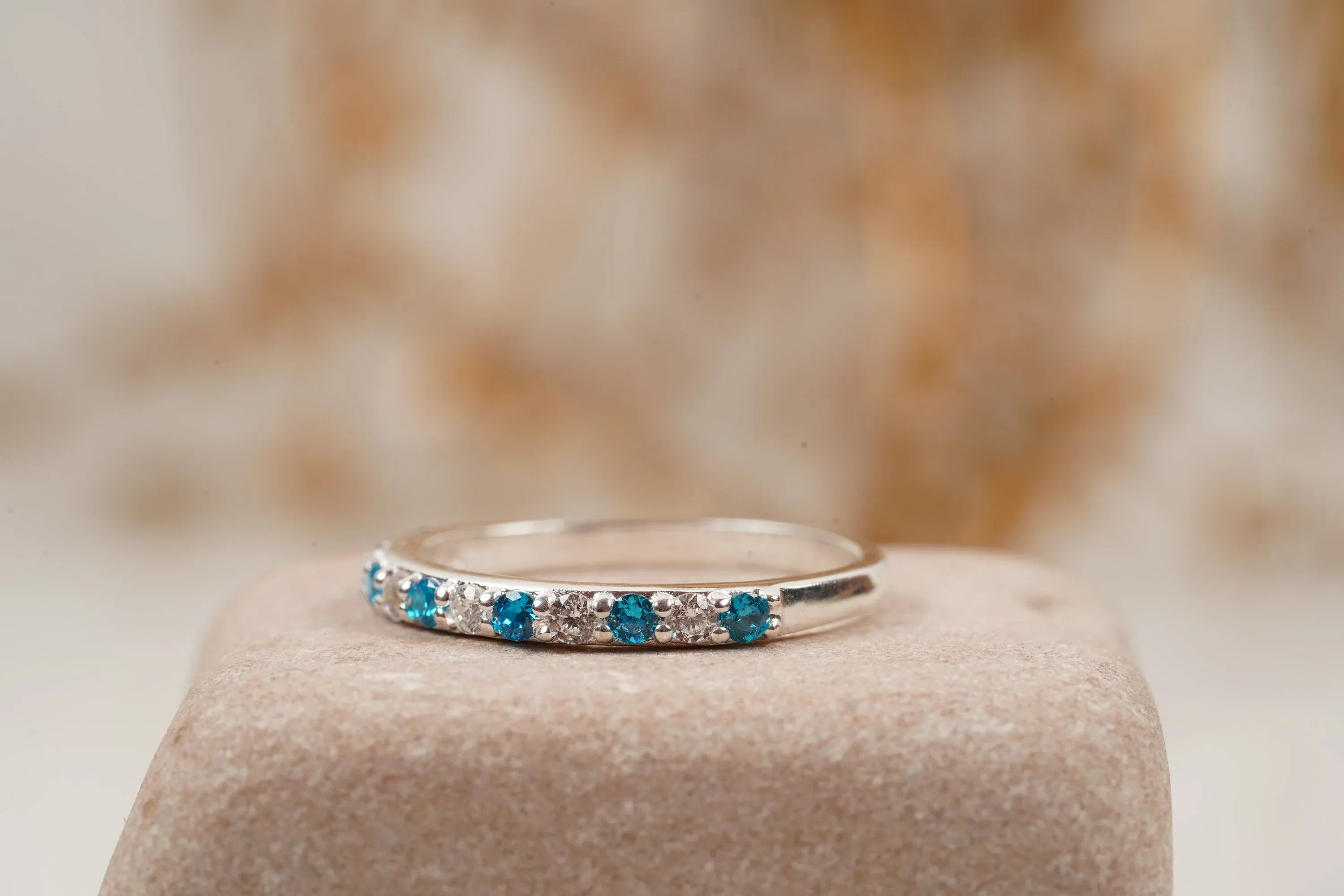 London Blue Topaz And Diamond Wedding Band 925 Sterling Silver - MinimalistJewels