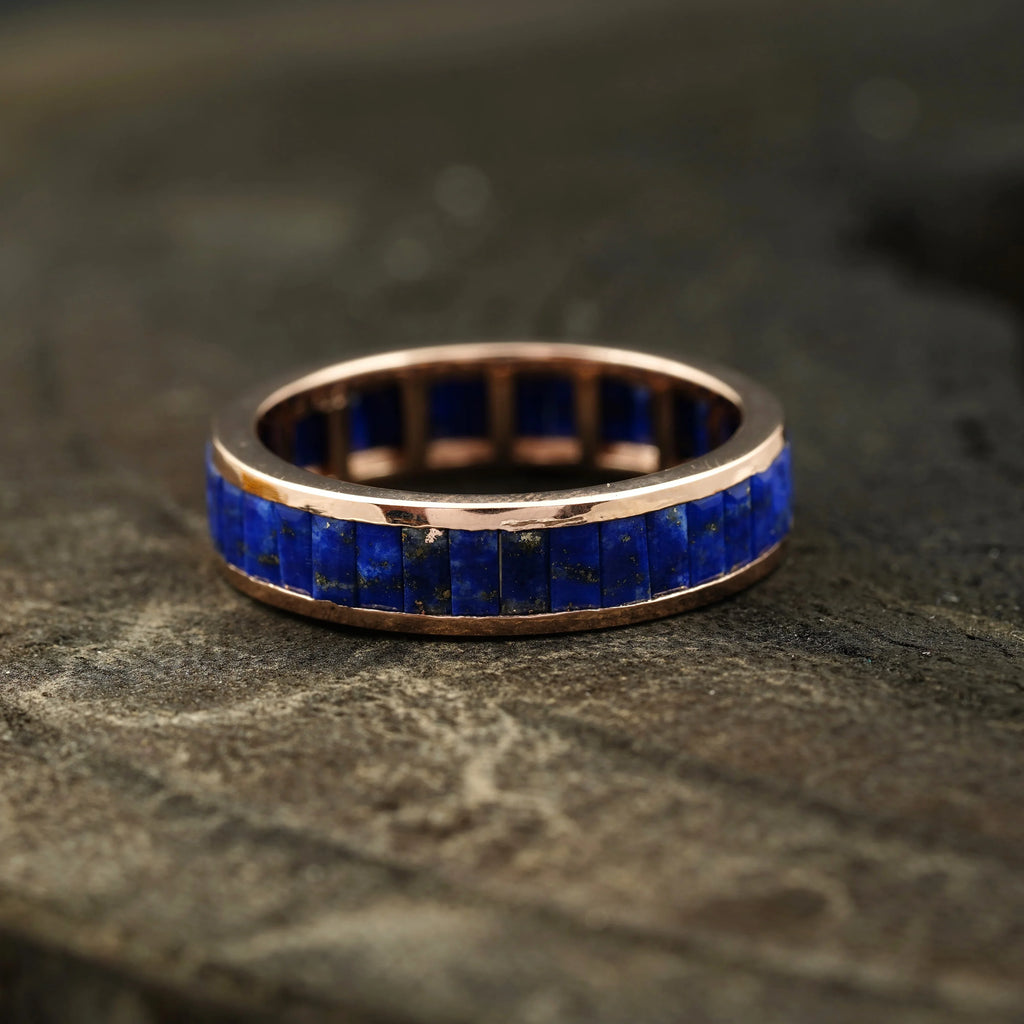 Baguette Cut Lapis lazuli Gemstone Channel Set Wedding Band - MinimalistJewels