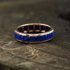 Baguette Cut Lapis lazuli Gemstone Channel Set Wedding Band - MinimalistJewels