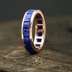 Baguette Cut Lapis lazuli Gemstone Channel Set Wedding Band - MinimalistJewels
