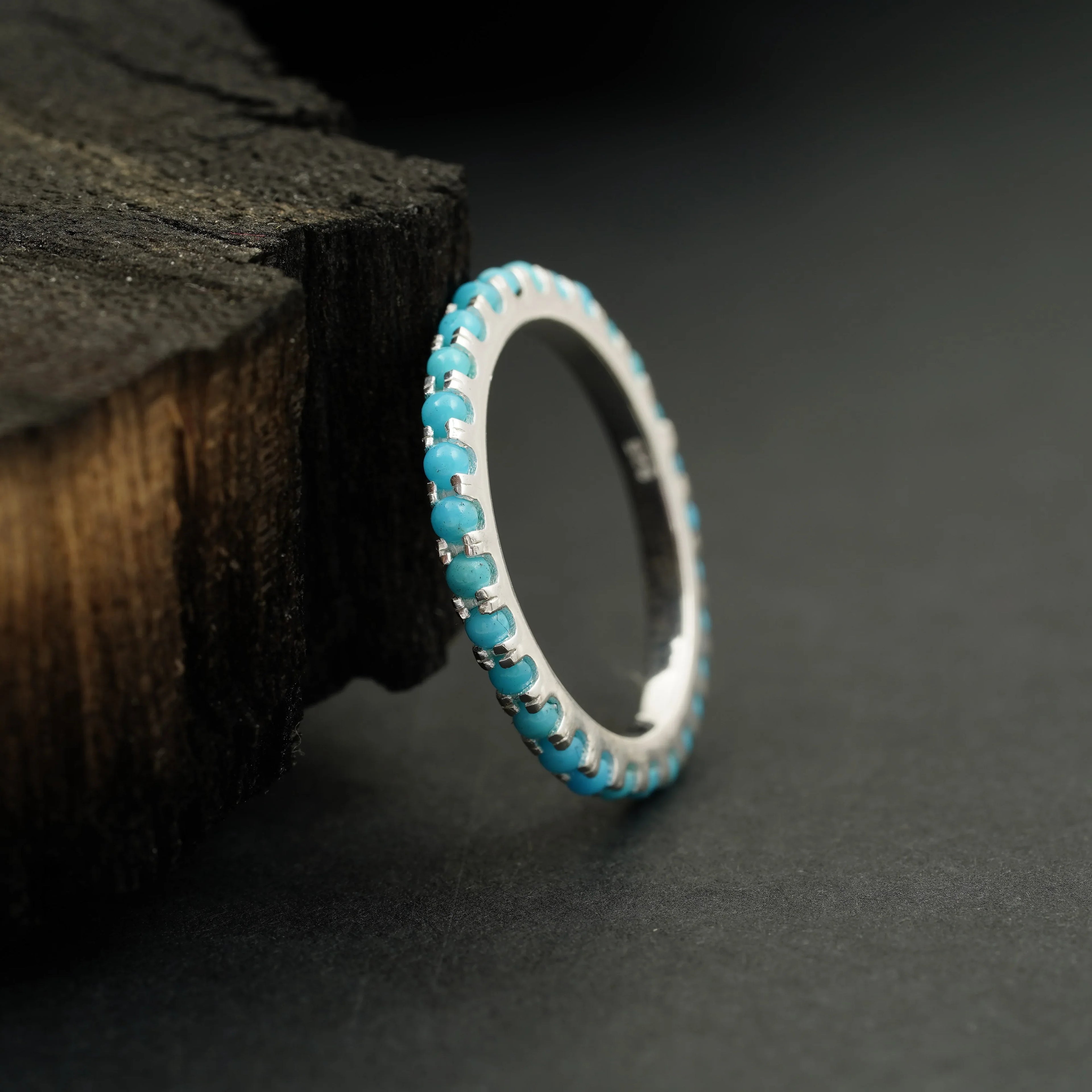 Turquoise Full Eternity Wedding Bands - MinimalistJewels