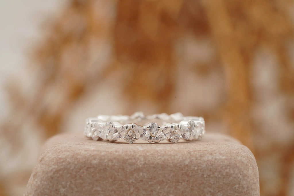 Marquise cut Moissanite Full eternity wedding band - MinimalistJewels
