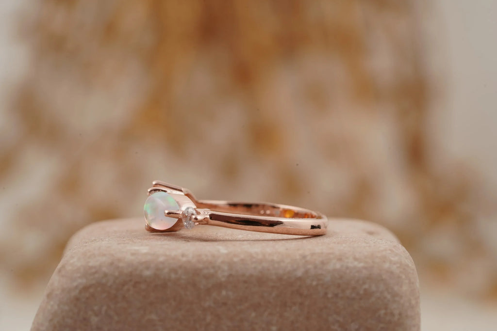 Pear Citrine Gemstone Three Stone Opal Cluster Wedding Ring - MinimalistJewels