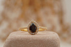 Pear Cut Red Garnet Halo Diamond Engagement Ring - MinimalistJewels