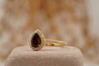 Pear Cut Red Garnet Halo Diamond Engagement Ring - MinimalistJewels