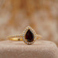 Pear Cut Red Garnet Halo Diamond Engagement Ring