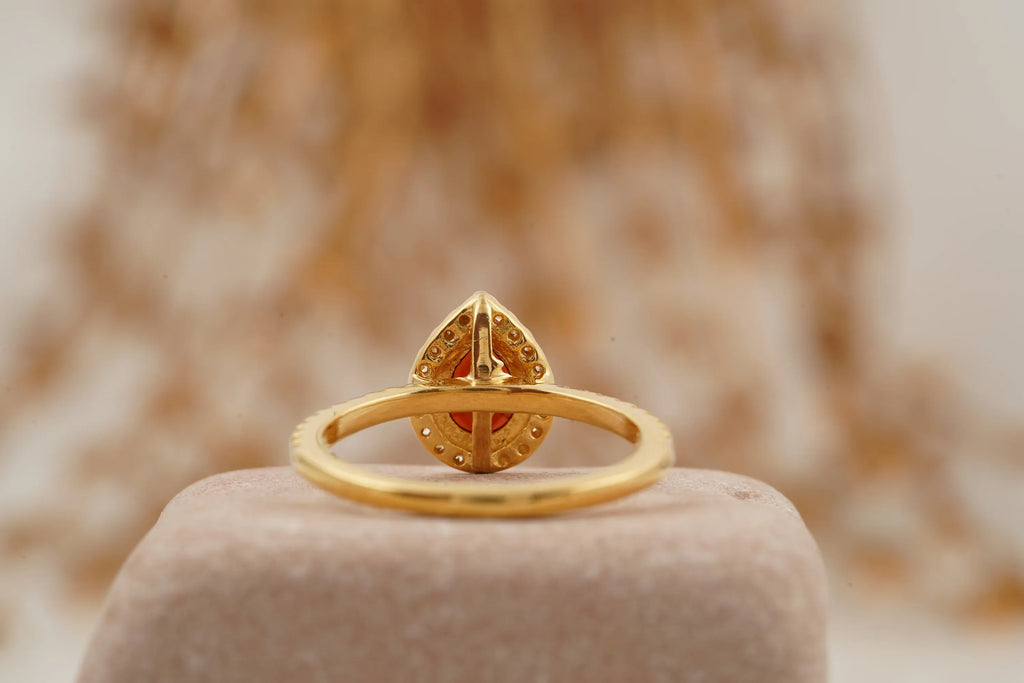 Pear Cut Red Garnet Halo Diamond Engagement Ring - MinimalistJewels