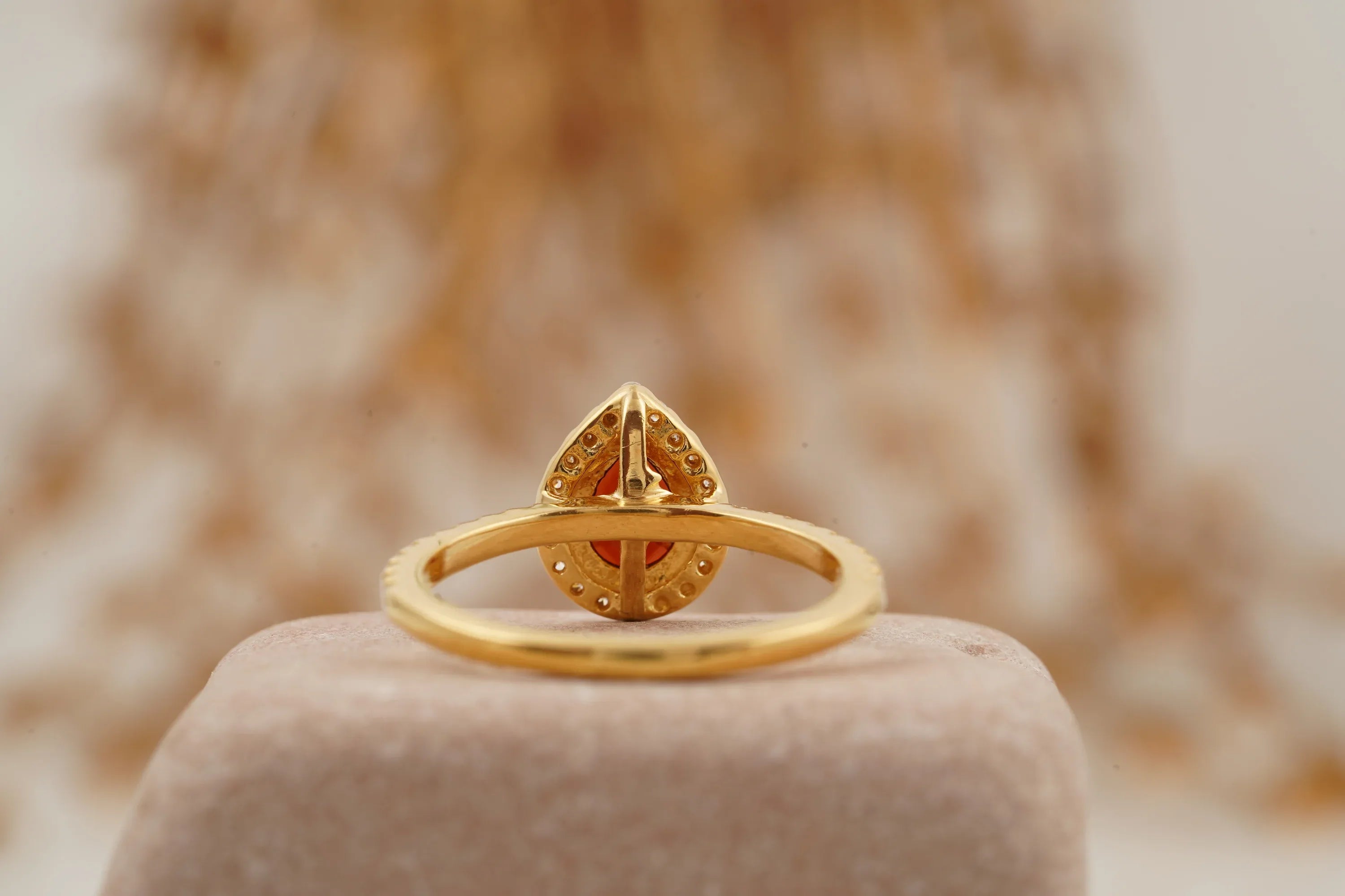 Pear Cut Red Garnet Halo Diamond Engagement Ring - MinimalistJewels
