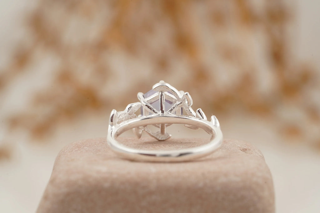 Hexagon Cut Alexandrite Nature Inspired Leaf Engagement Ring - MinimalistJewels