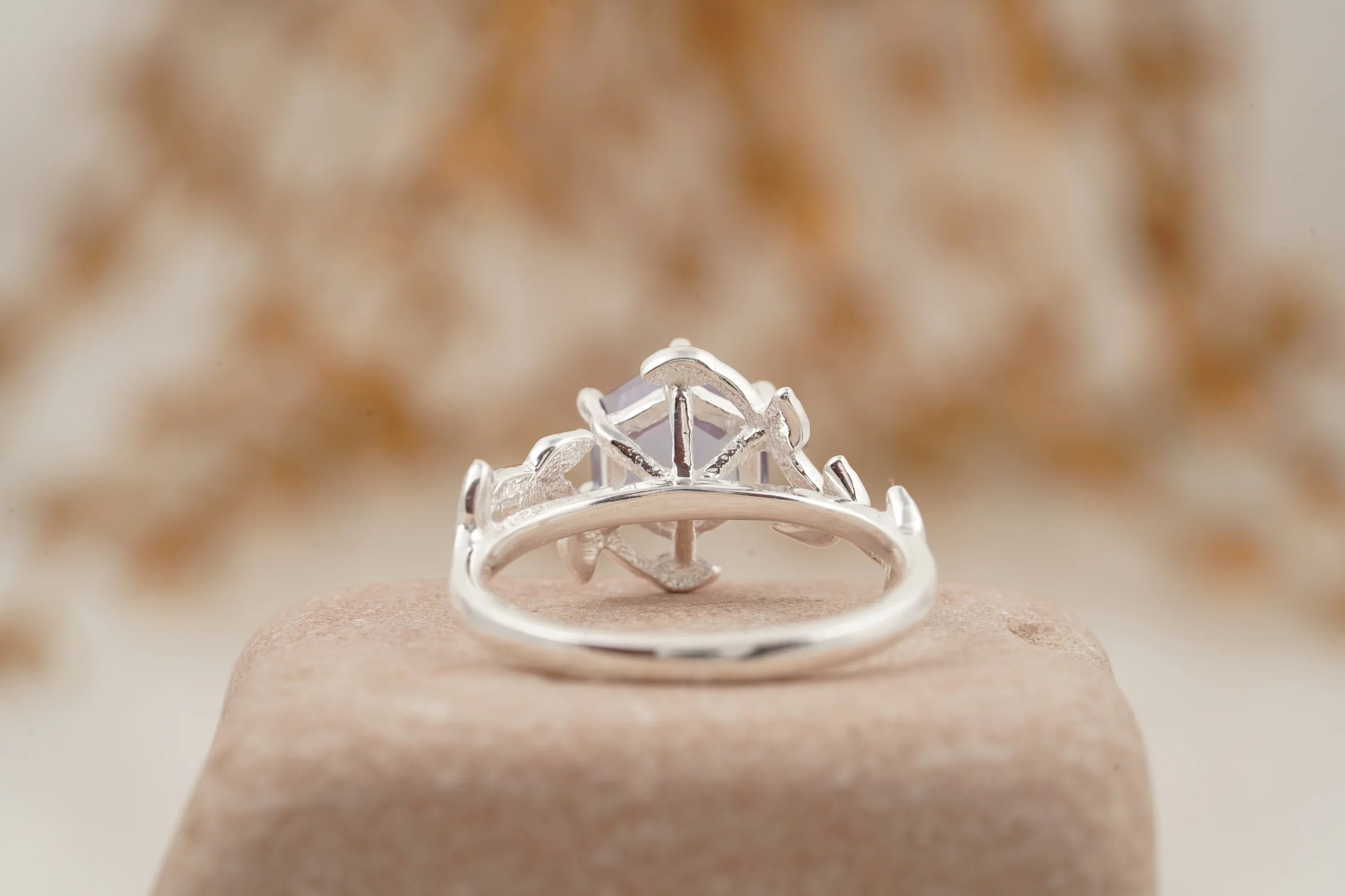 Hexagon Cut Alexandrite Nature Inspired Leaf Engagement Ring - MinimalistJewels