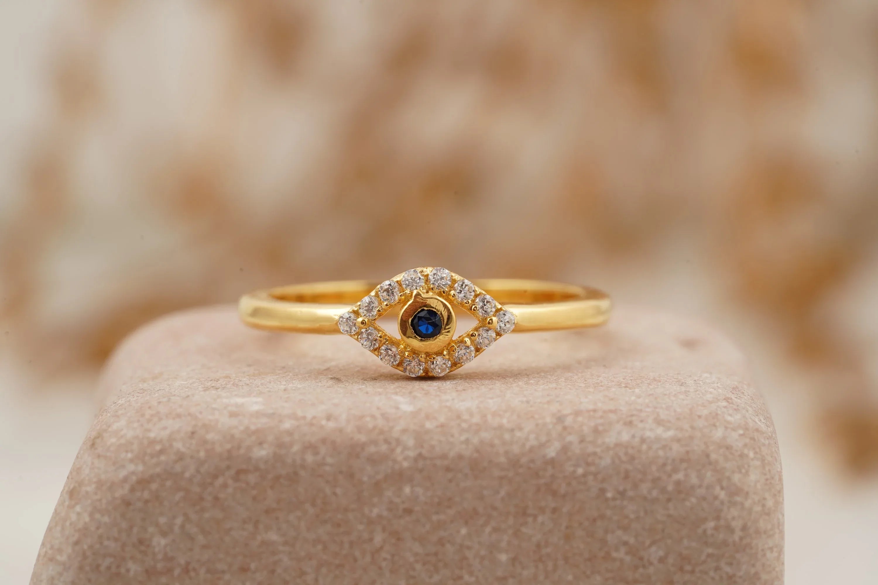 Diamond Evil Eye Ring 14K Solid Gold Minimalist Ring - MinimalistJewels