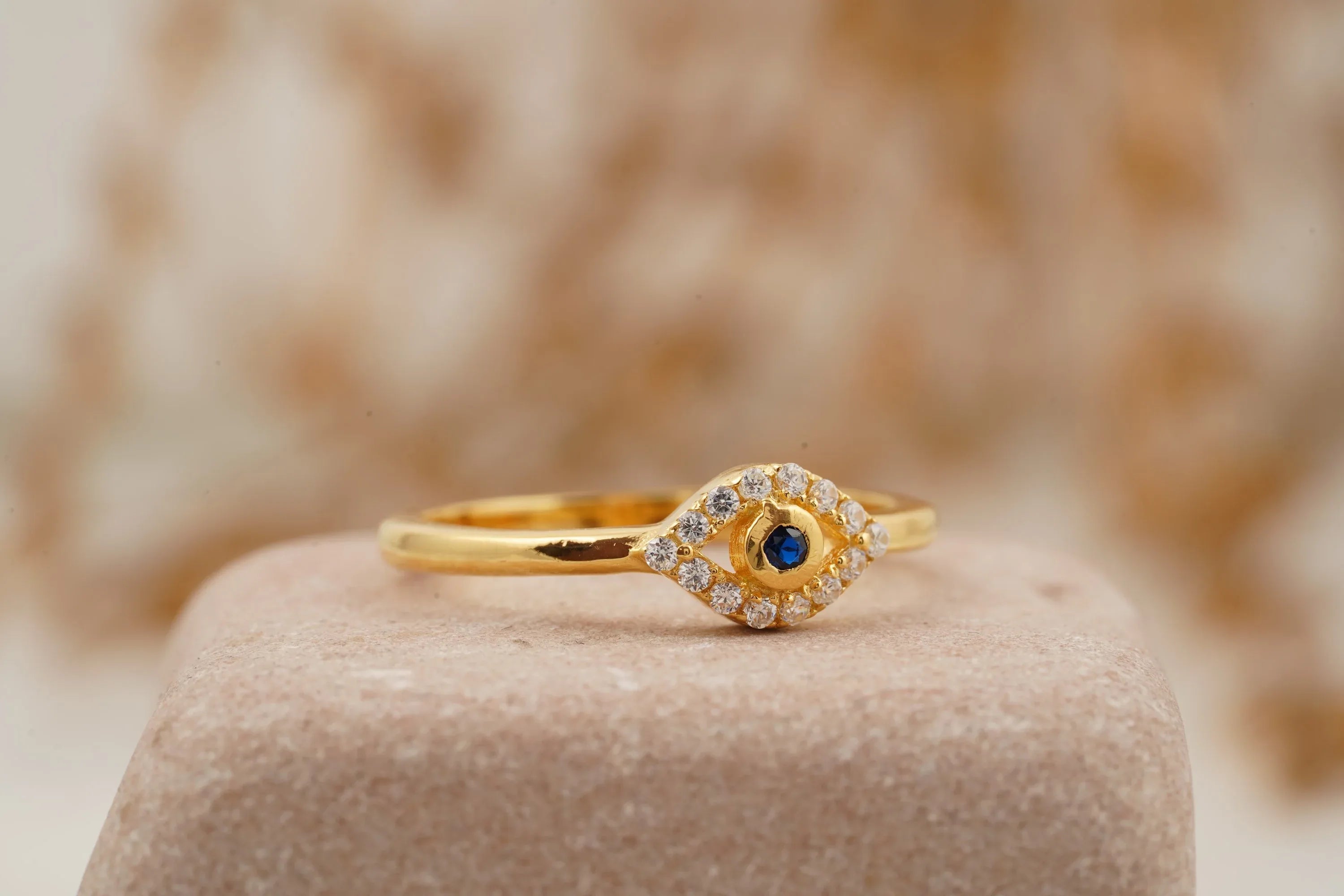 Diamond Evil Eye Ring 14K Solid Gold Minimalist Ring - MinimalistJewels