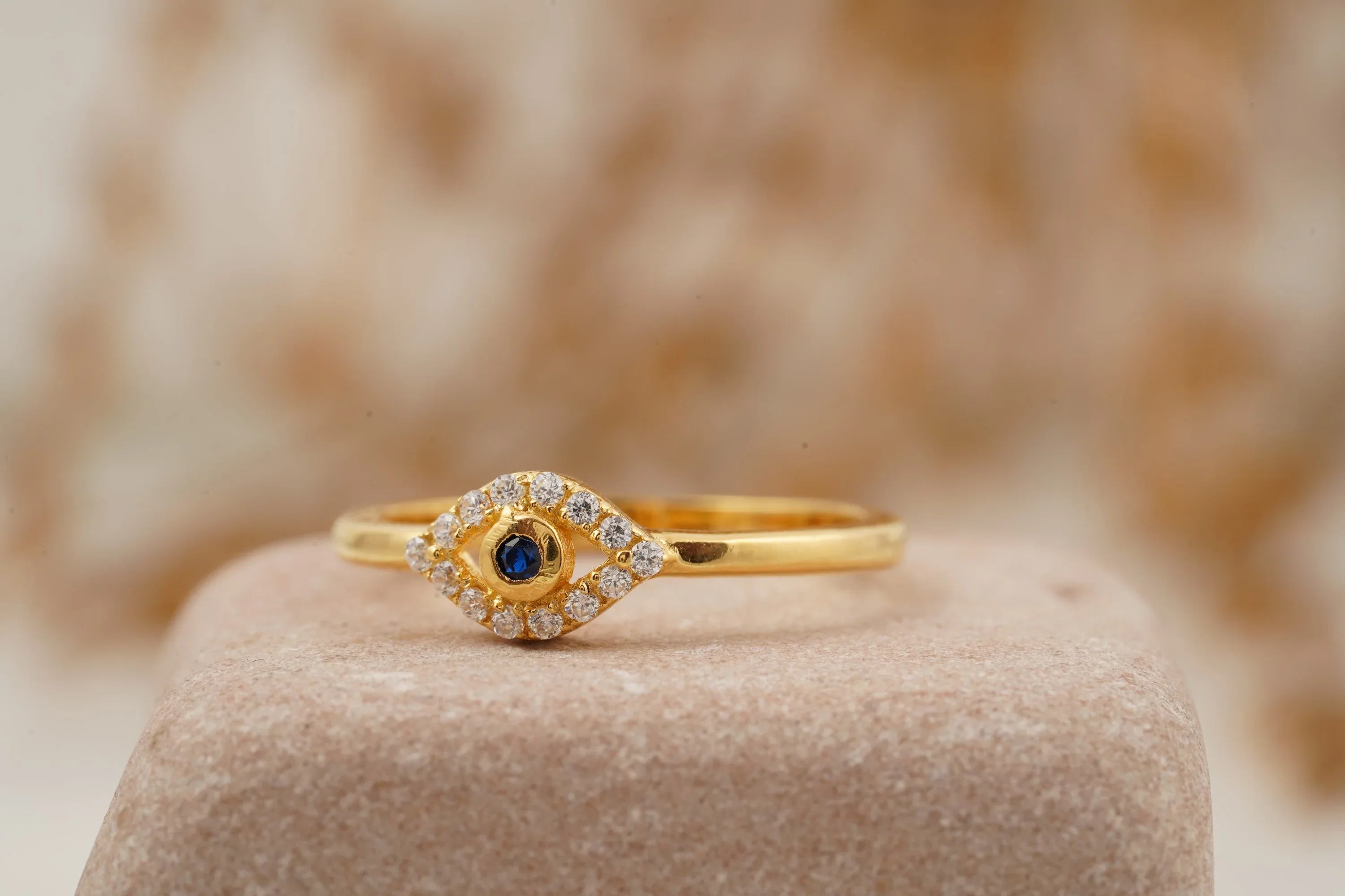 Diamond Evil Eye Ring 14K Solid Gold Minimalist Ring - MinimalistJewels