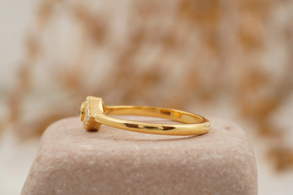 Diamond Evil Eye Ring 14K Solid Gold Minimalist Ring - MinimalistJewels