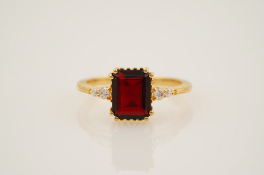Garnet Gemstone Ring 14K Solid Gold Red Garnet Ring