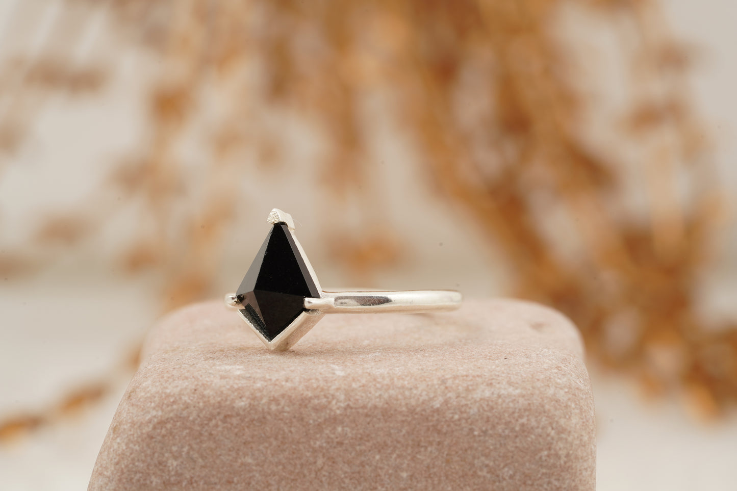 Black Onyx Kite Shaped Engagement Ring 925 Sterling Silver