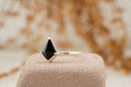 Black Onyx Kite Shaped Engagement Ring 925 Sterling Silver - MinimalistJewels