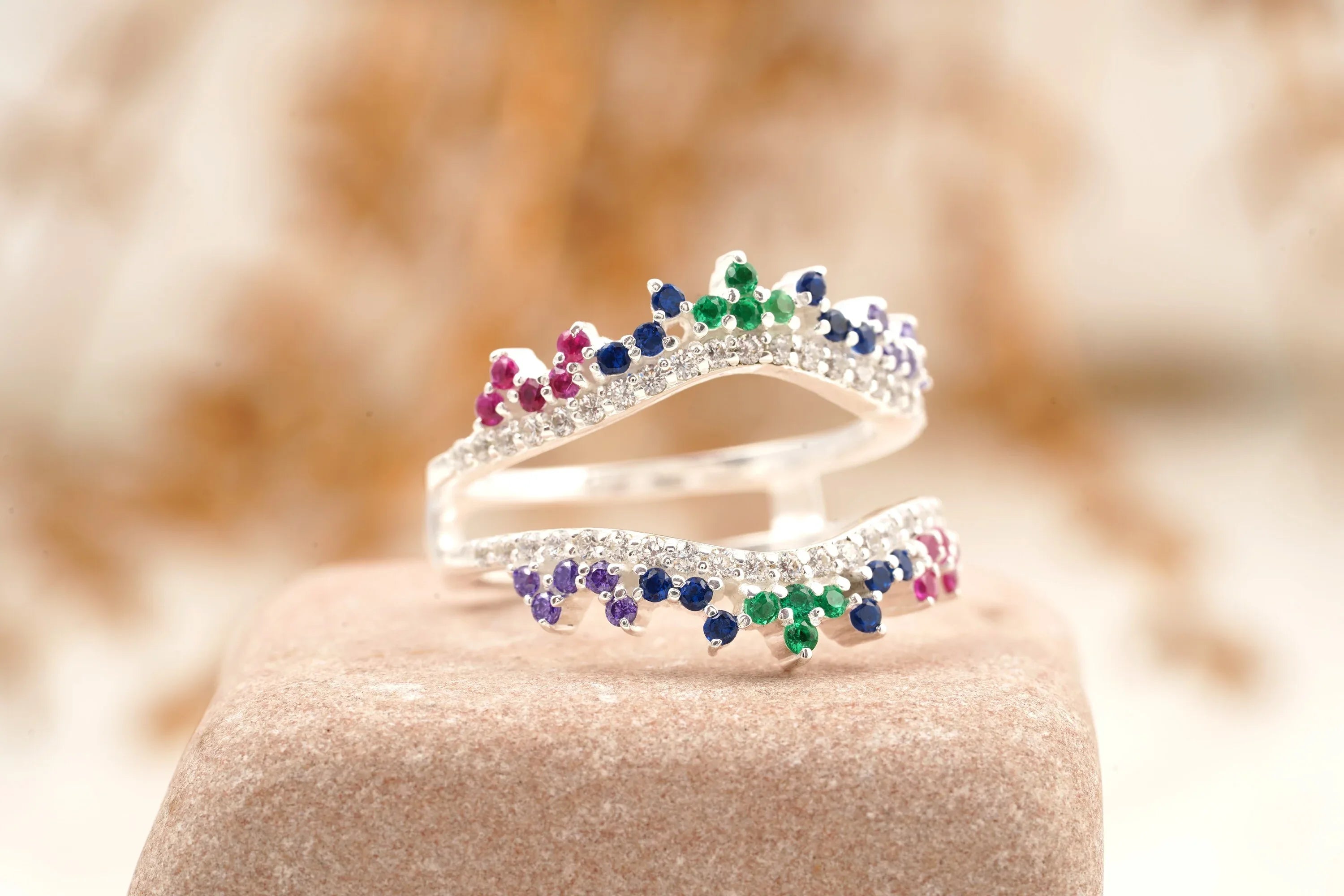 Multi Stone Wedding Band | Sapphire Ruby Emerald Multi Stone Ring - MinimalistJewels
